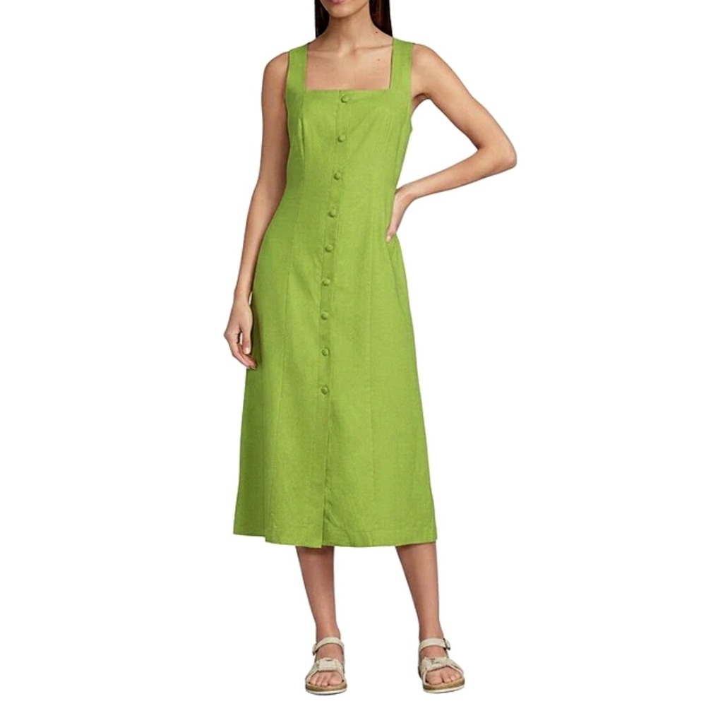 Alex Marie Colette Stretch Linen Blend Straight Neck Midi Dress Lime